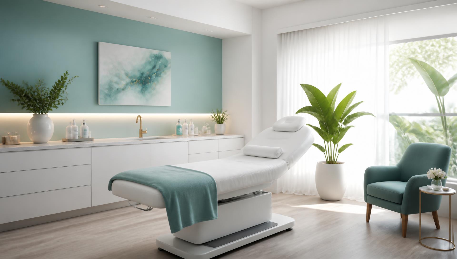 Interior moderno de sala de tratamiento en Cortesia Medical Spa